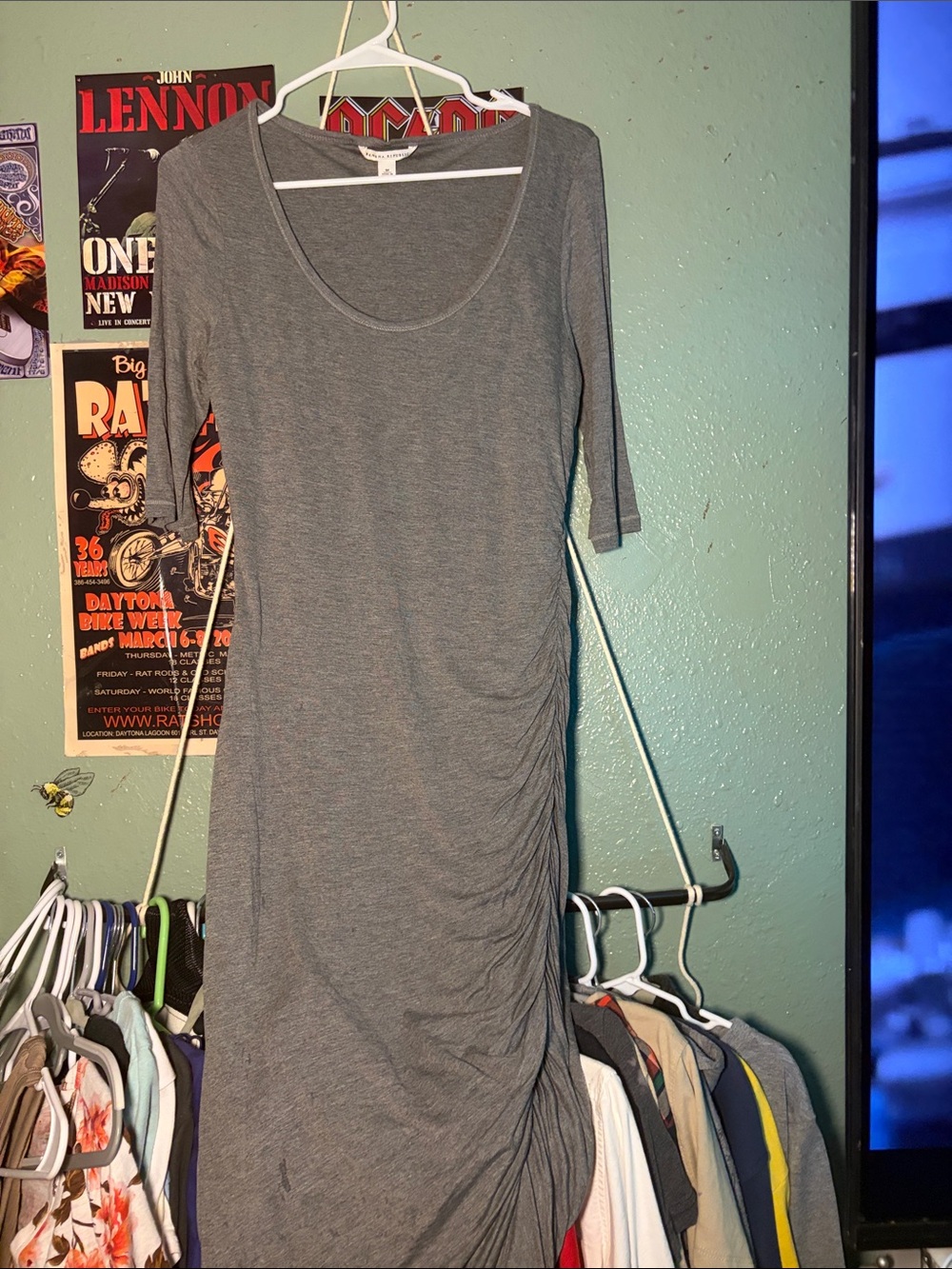 Banana Republic Heather Gray Scoop-Neck Ruched Midi Dress